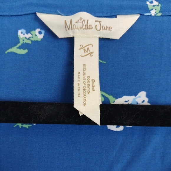 Matilda Jane Med Blue White Day Tripping Floral Swing Dress Bohemian Lace Flowy - Picture 9 of 10